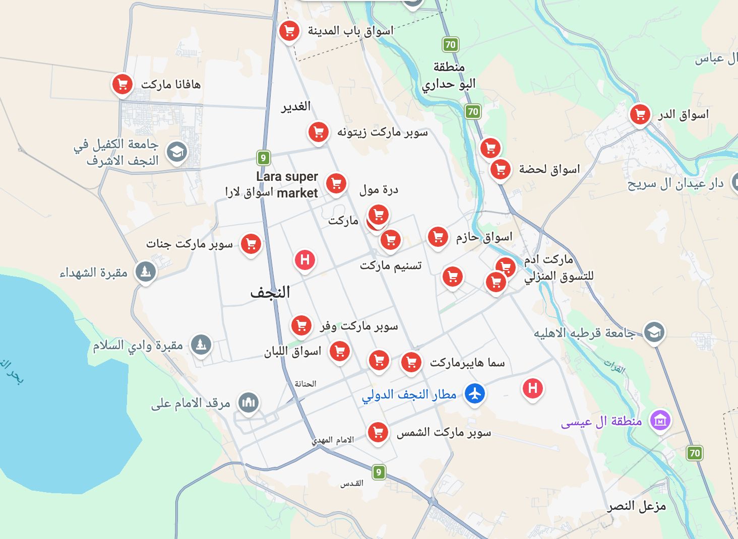 خريطة النجف - متاجر بلمارت